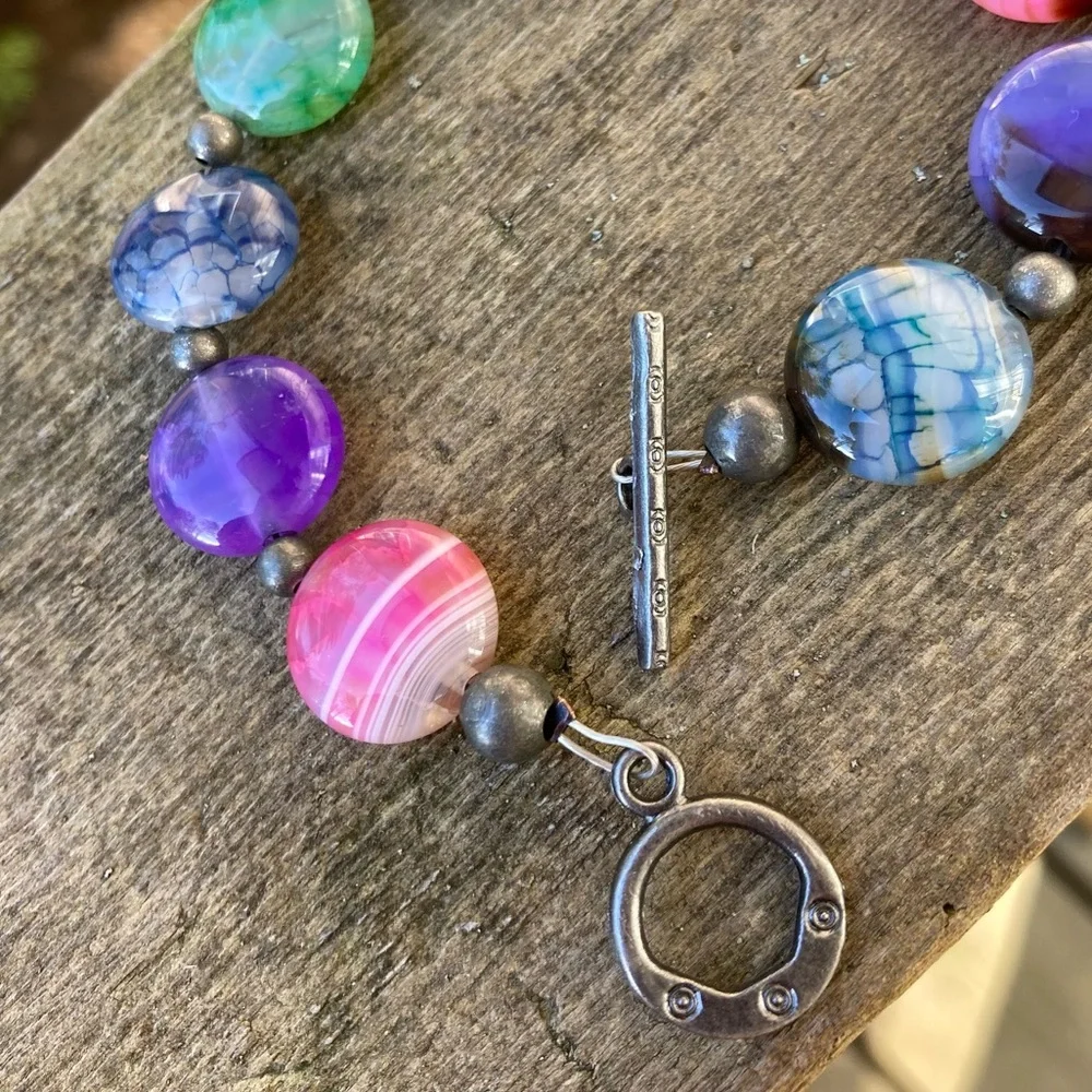 HANDMADE BRACELET Colorful Rainbow Silver Purple Pink Yellow Blue Green Orange